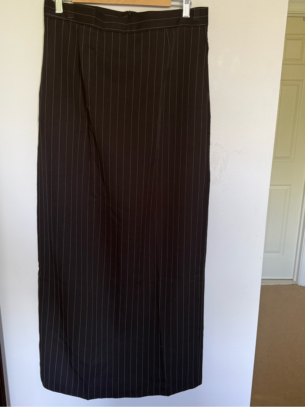 Commense Black Maxi Skirt with White Pinstripes
